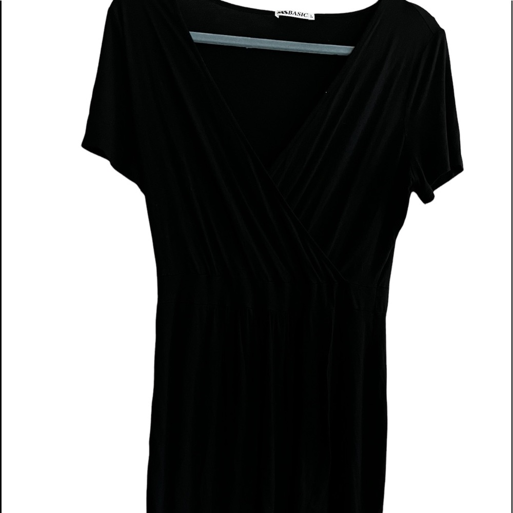 MSBasic Black Faux Wrap Dress size L